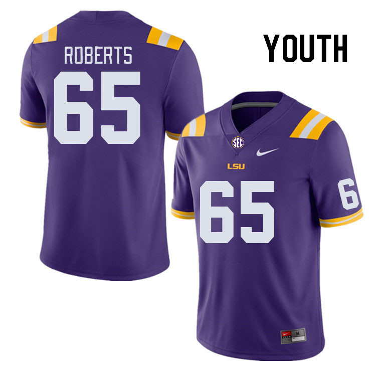 Youth #65 Kobe Roberts LSU Tigers College Football Jerseys Stitched-Purple